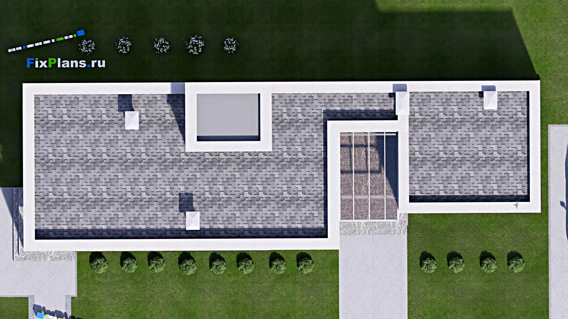 F-13805 - Проект двухэтажного дома 9 на 27, площадью 260 м² с террасой, балконом, баней и 4 спальнями