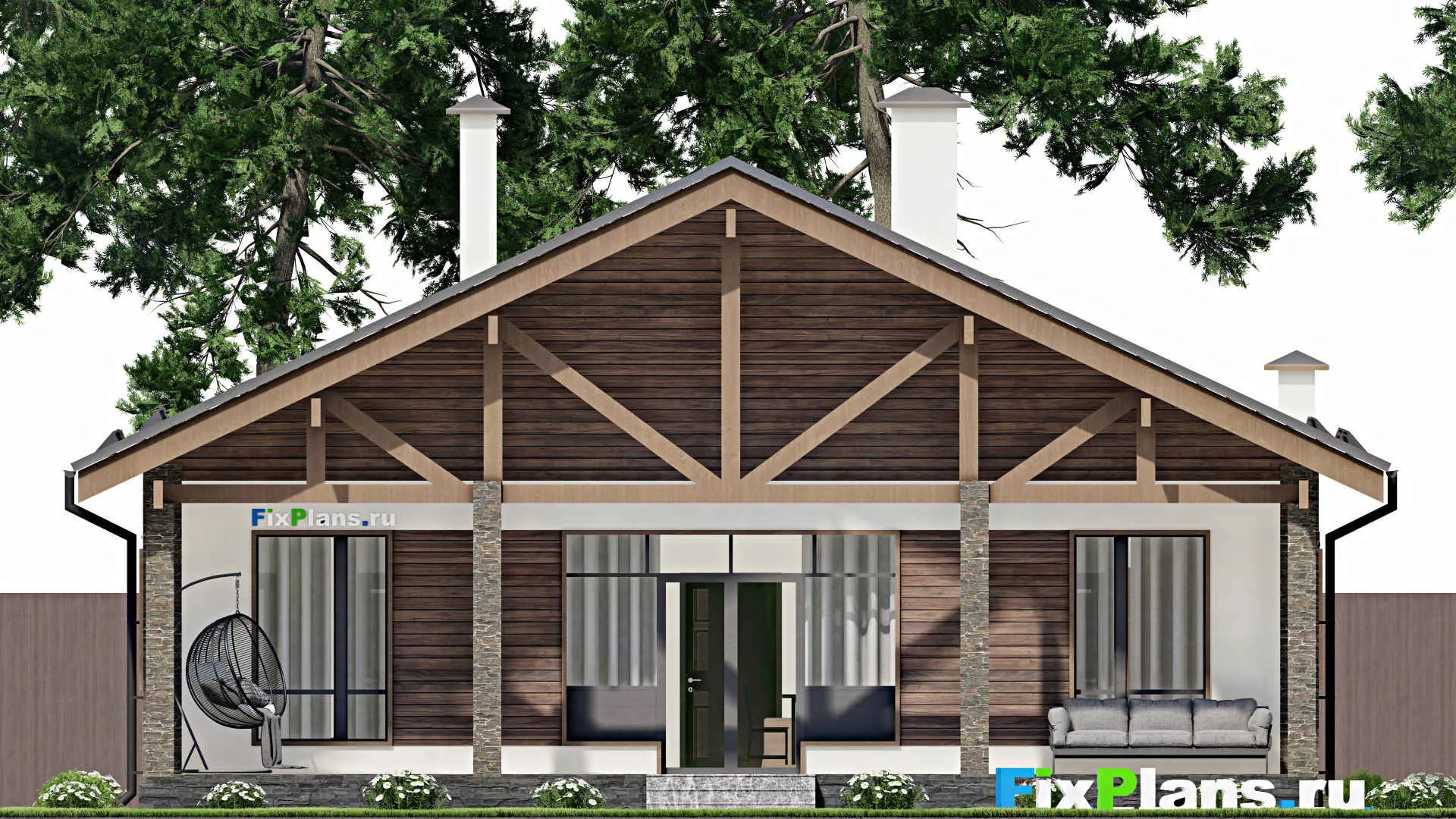 F-4787 - Проект одноэтажного дома 13 на 17, площадью 200 м² с террасой и 4 спальнями