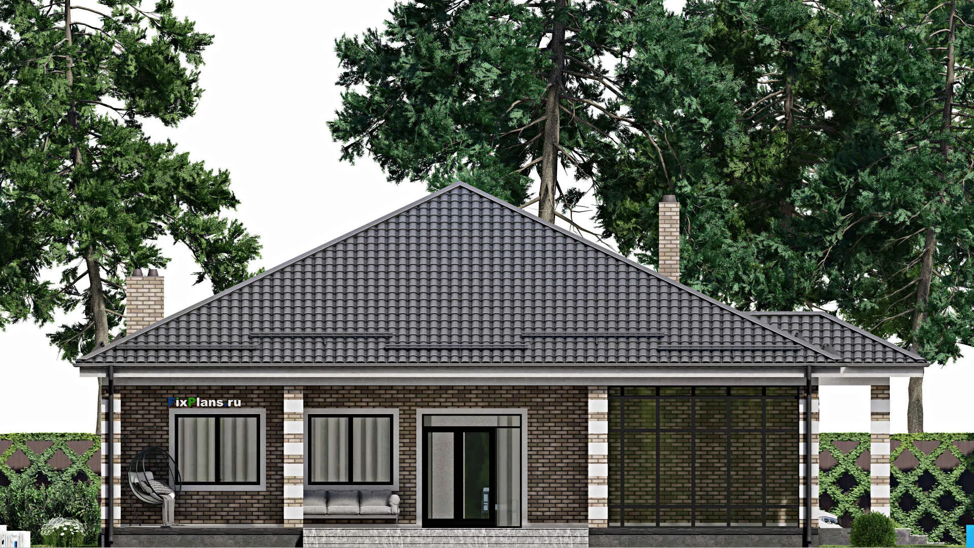 F-2420 - Проект одноэтажного дома 15 на 16, площадью 220 м² с террасой и 3 спальнями