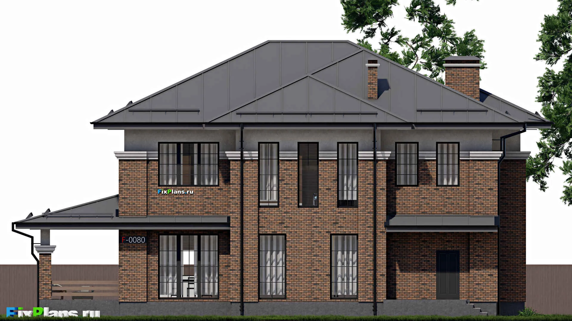 F-0080 - Проект двухэтажного дома 17 на 21, площадью 360 м² с террасой и 4 спальнями