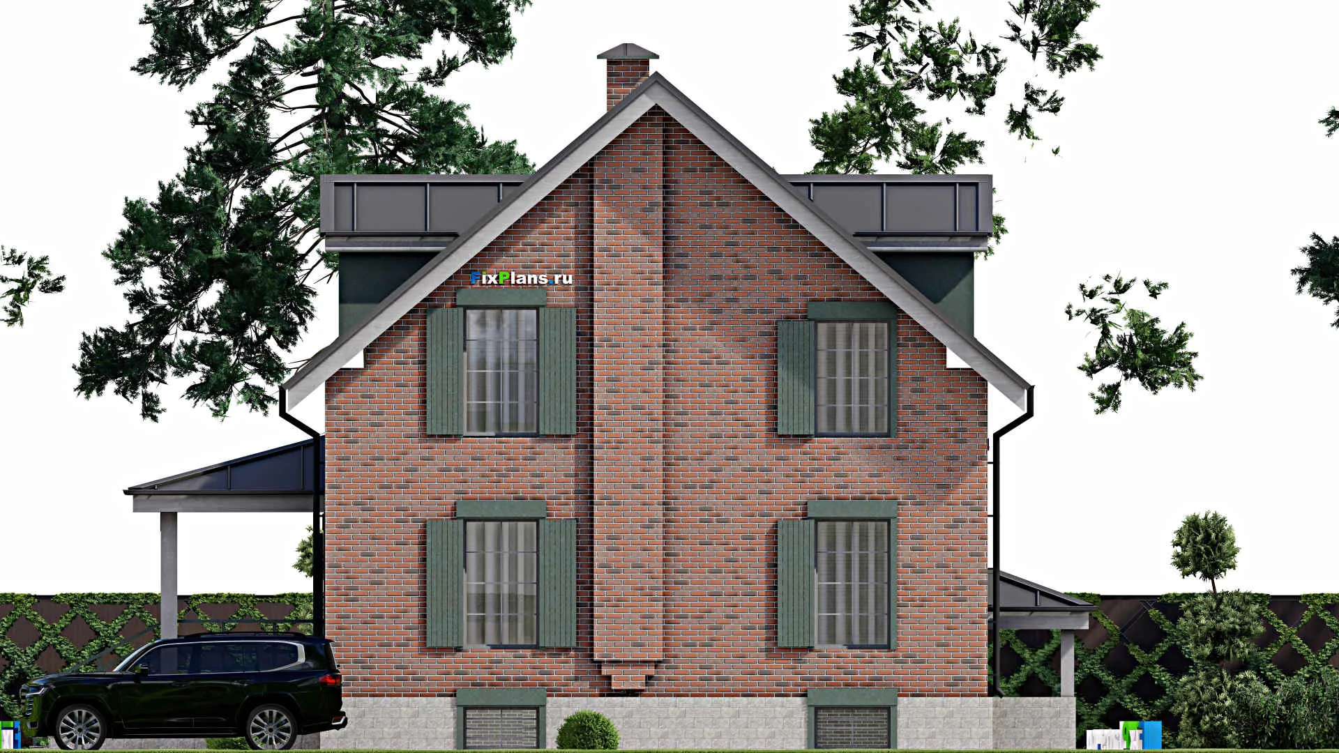 F-9395 - Проект дома с мансардой 11 на 13, площадью 240 м² с цокольным этажом, баней и 5 спальнями