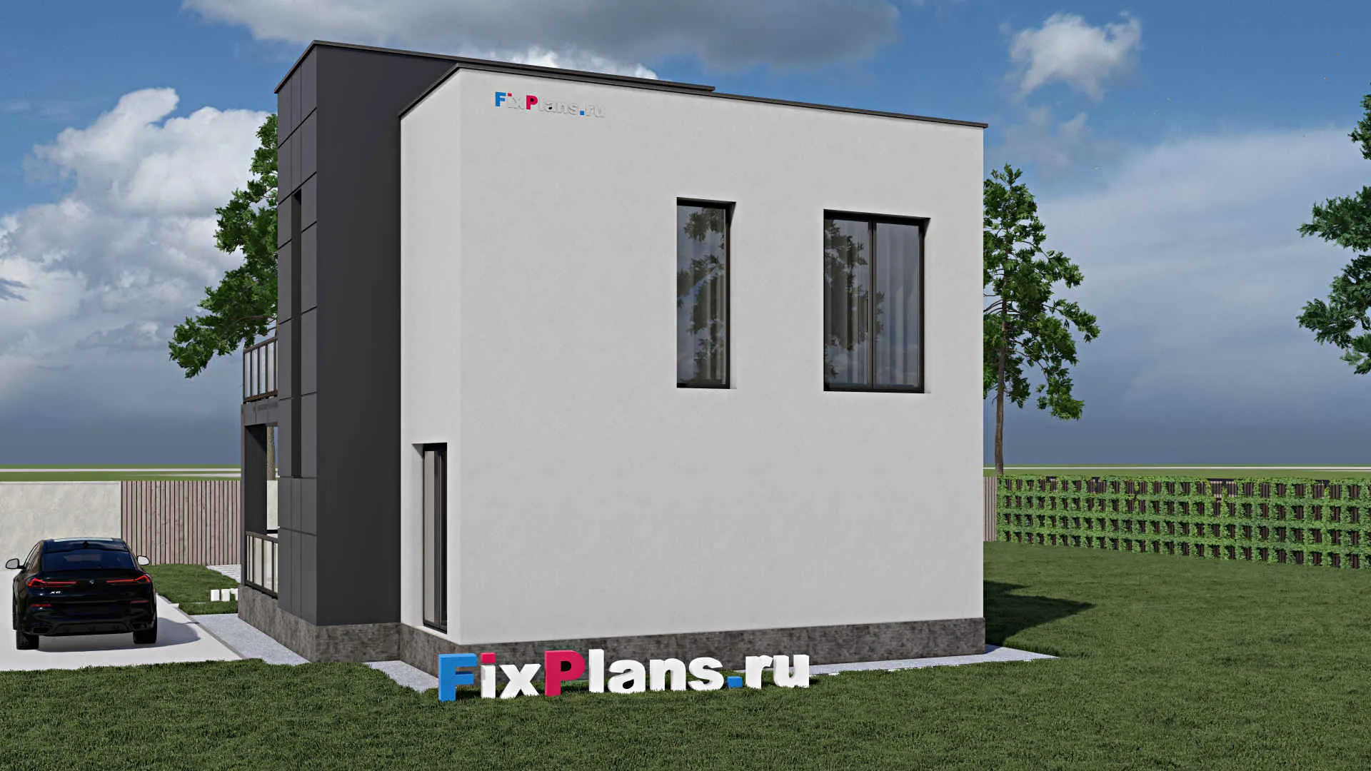 F-1295 - Проект двухэтажного дома 11 на 11, площадью 150 м² с террасой и 3 спальнями