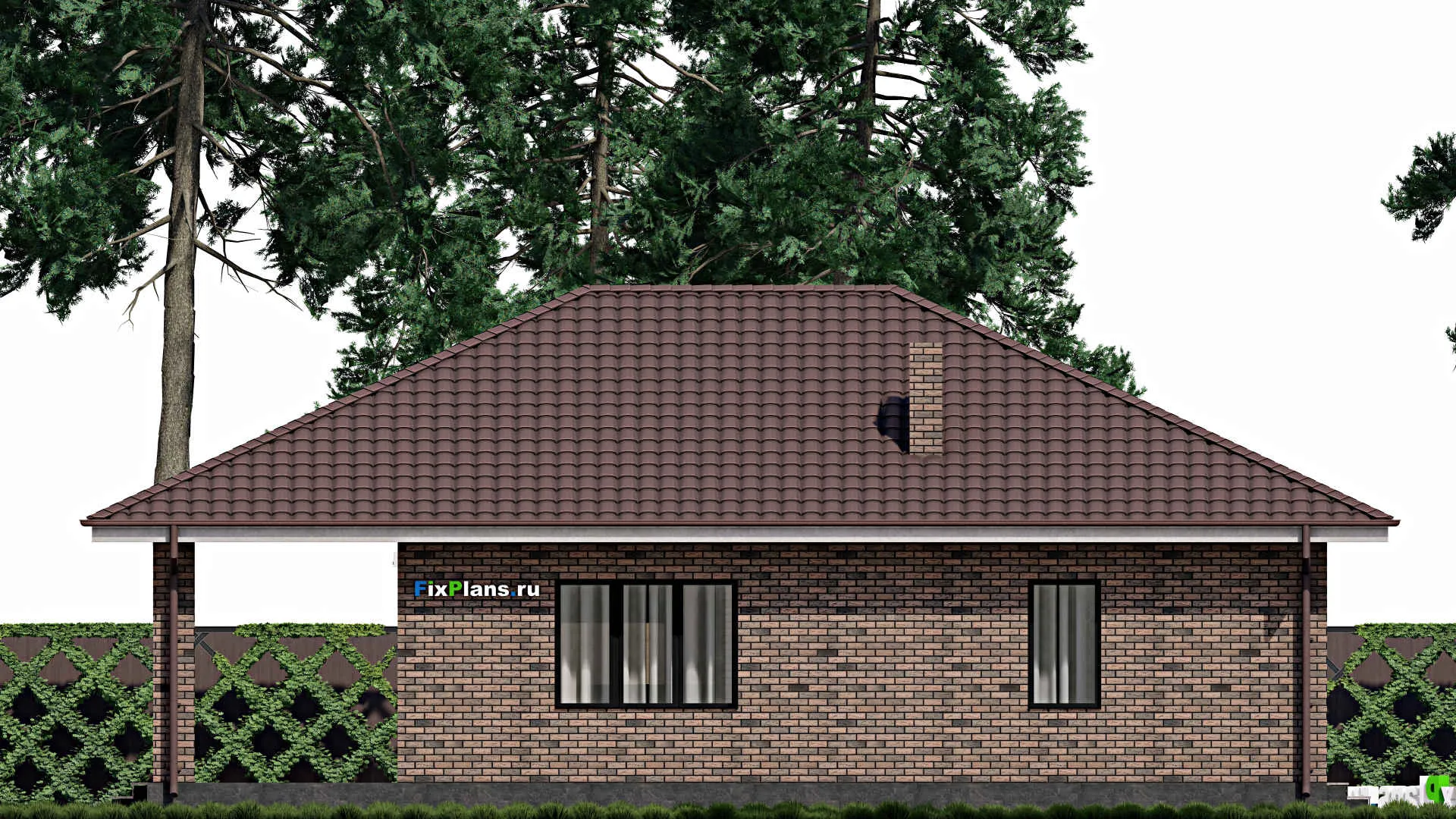 F-0422 - Проект одноэтажного дома 11 на 12, площадью 130 м² с террасой и 2 спальнями