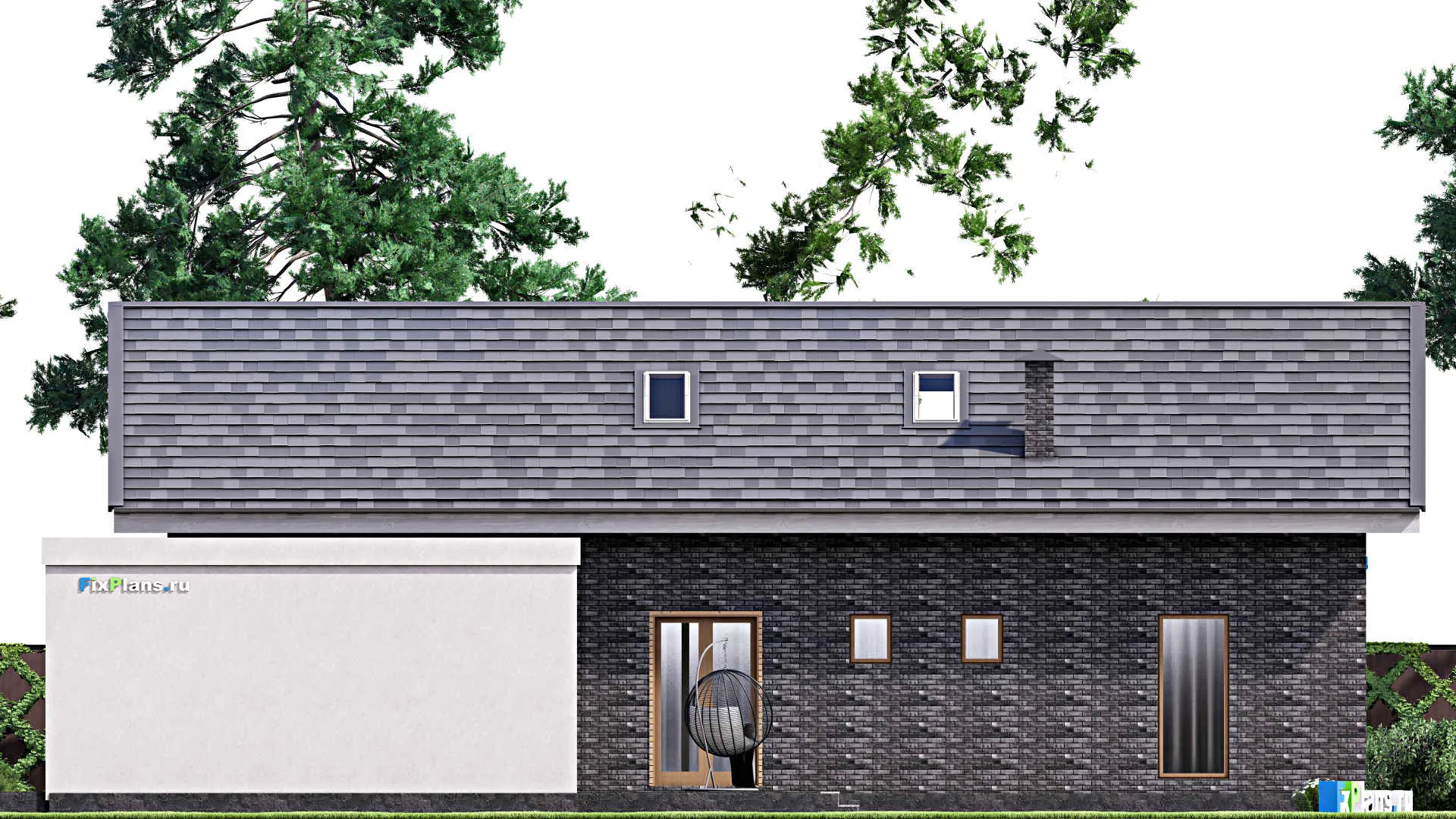 F-16640 - Проект дома с мансардой 17 на 20, площадью 340 м² с террасой, гаражом на 2 машины и 5 спальнями