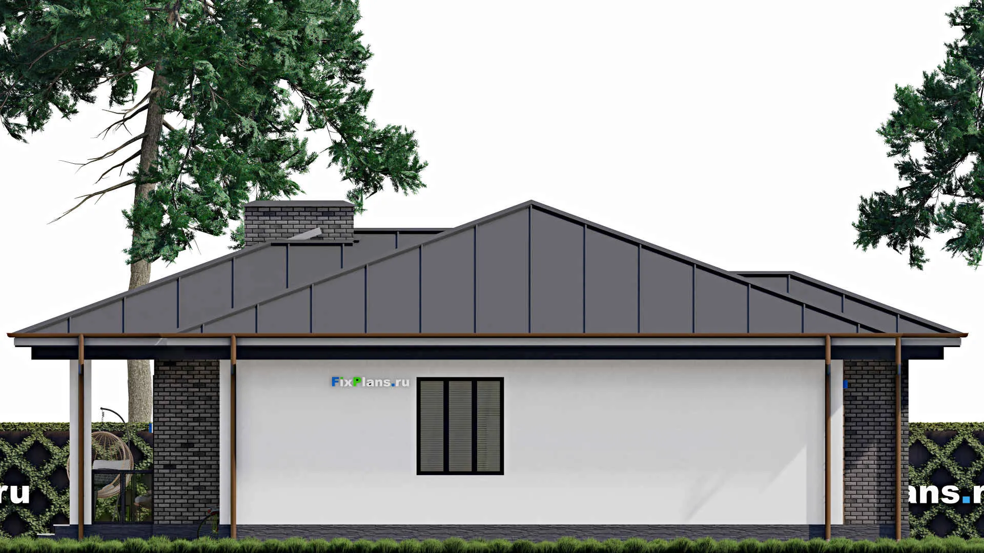 F-0053 - Проект одноэтажного дома 16 на 17, площадью 180 м² с террасой и 5 спальнями