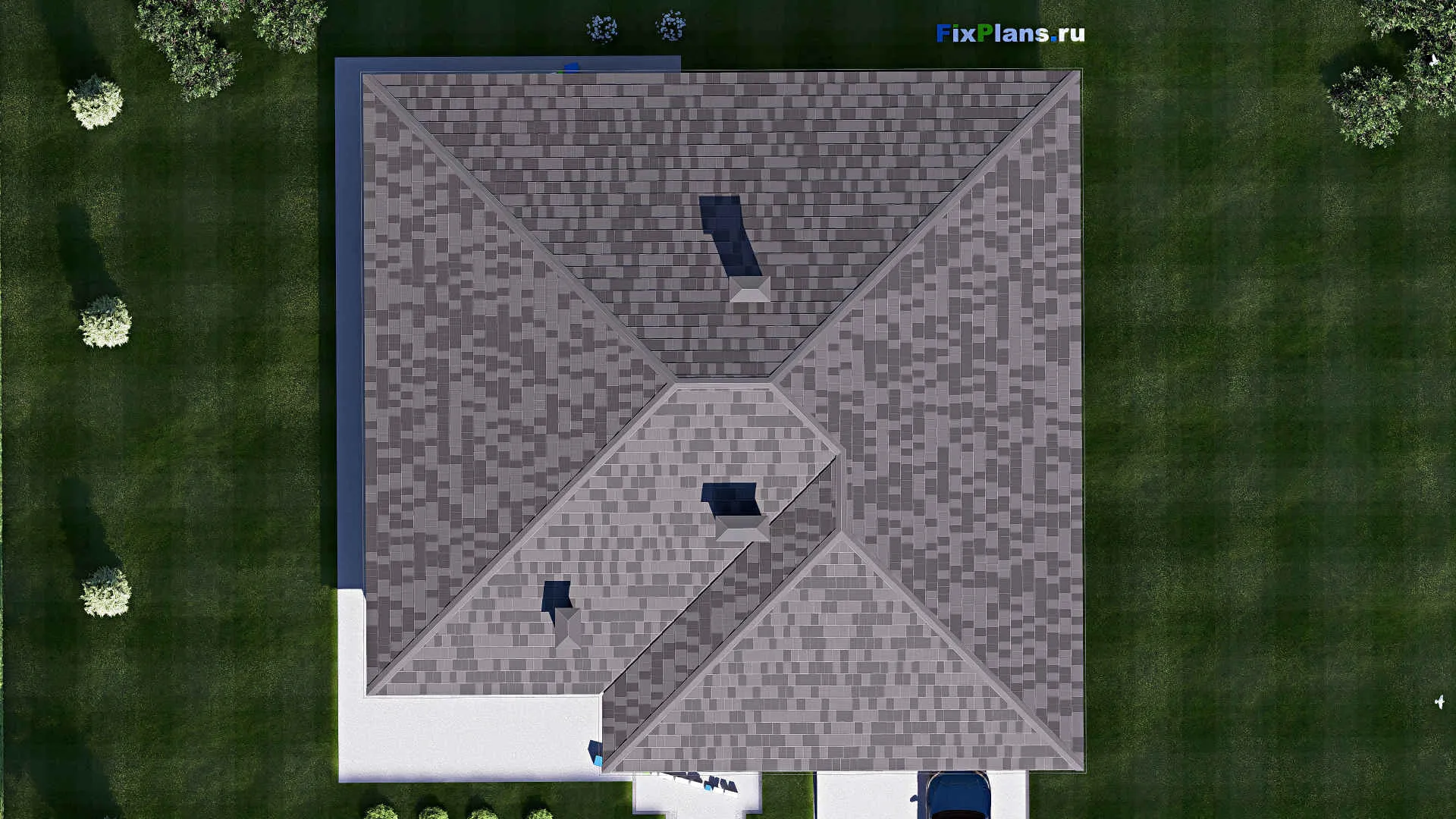 F-18890 - Проект одноэтажного дома 18 на 18, площадью 200 м² с гаражом на 1 машину и 3 спальнями