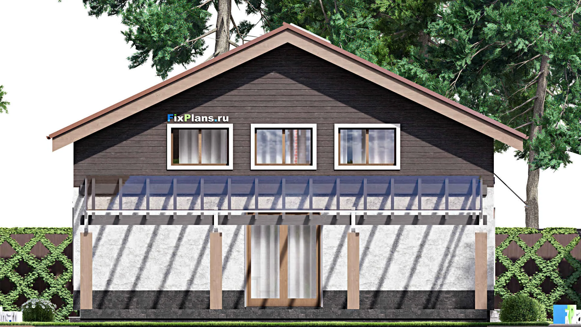 F-13166 - Проект дома с мансардой 12 на 16, площадью 230 м² с террасой и 5 спальнями