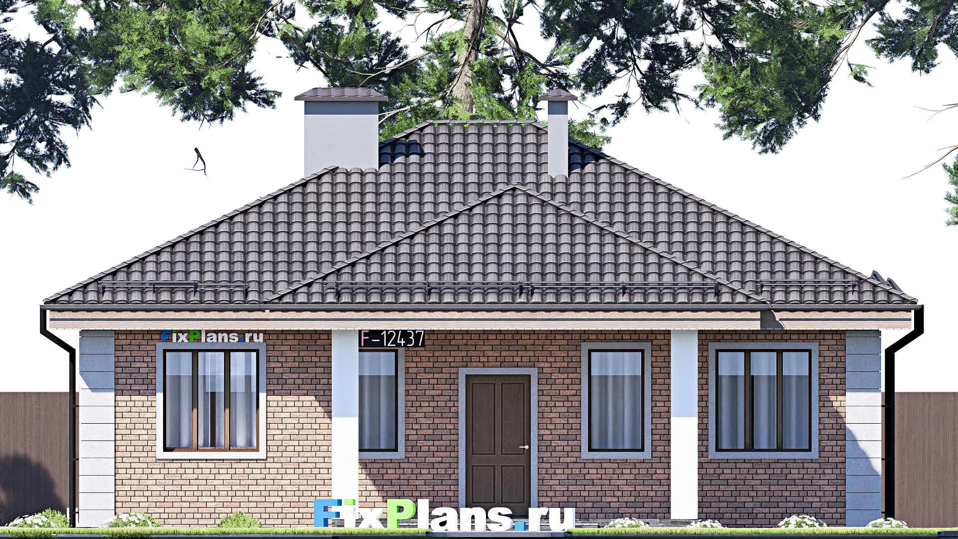 F-12437 - Проект одноэтажного дома 12 на 12, площадью 100 м² с 3 спальнями