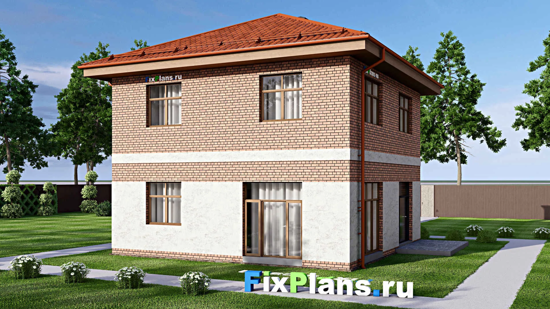 F-13418 - Проект двухэтажного дома 12 на 12, площадью 140 м² с террасой, балконом и 4 спальнями