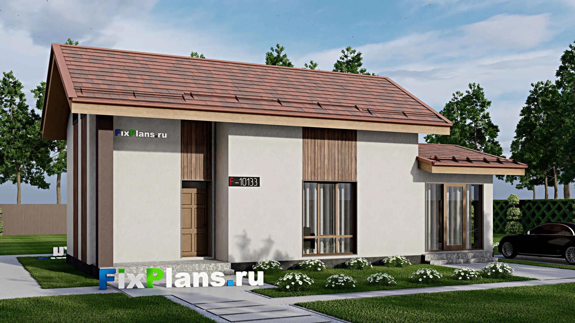 F-10133 - Проект дома с мансардой 7 на 15, площадью 110 м² с террасой, баней и 1 спальнями