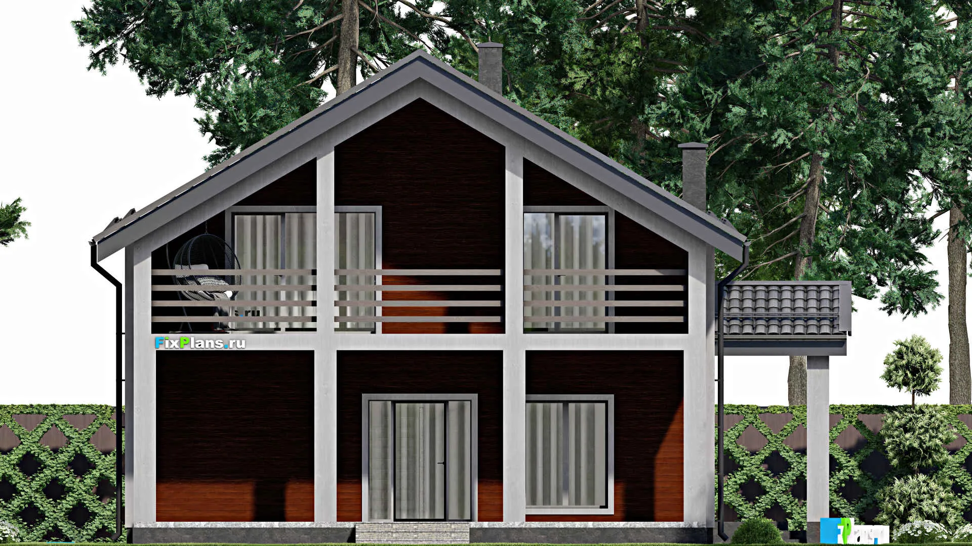 F-6920 - Проект дома с мансардой 10 на 12, площадью 200 м² с террасой, балконом и 4 спальнями