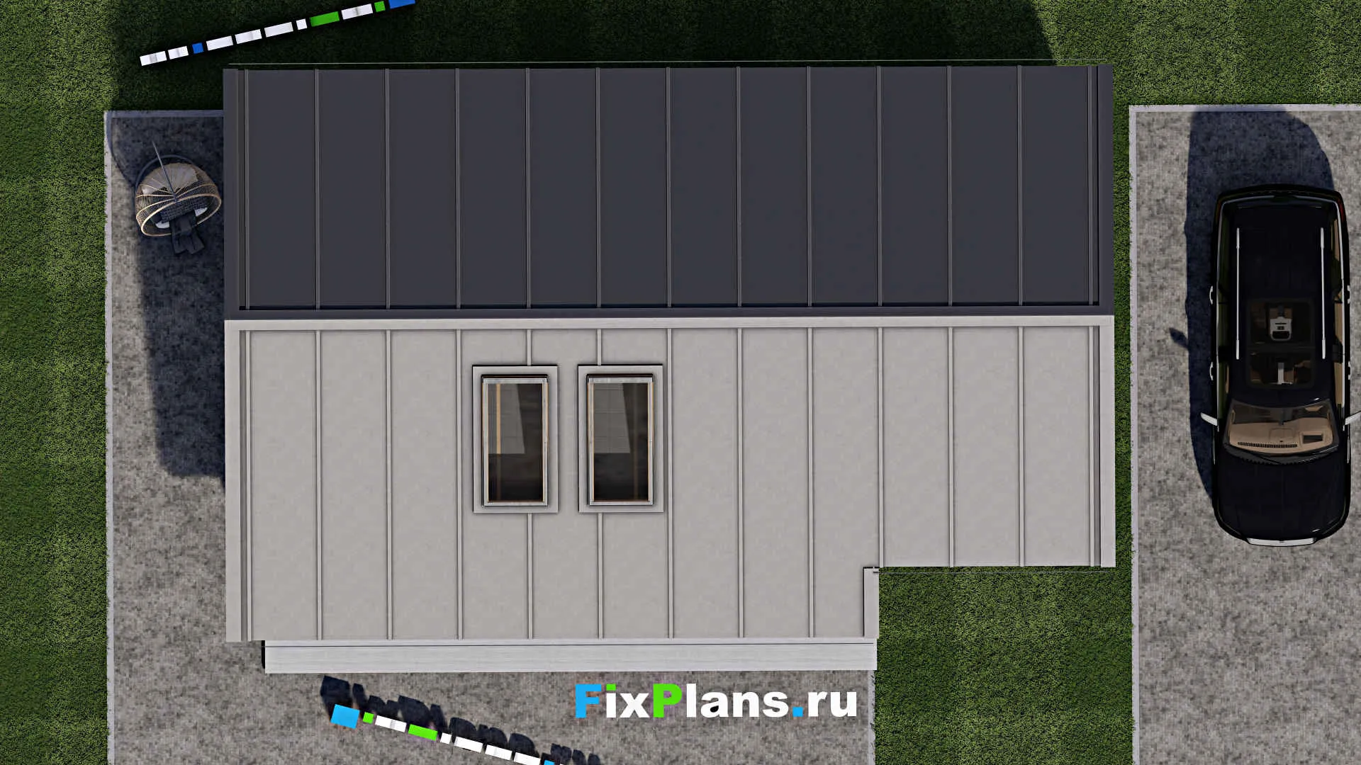 F-1133 - Проект одноэтажного дома 6 на 12, площадью 70 м² с террасой и 2 спальнями