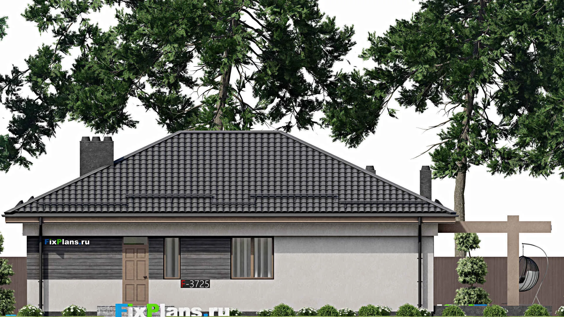 F-3725 - Проект одноэтажного дома 11 на 14, площадью 170 м² с террасой и 3 спальнями