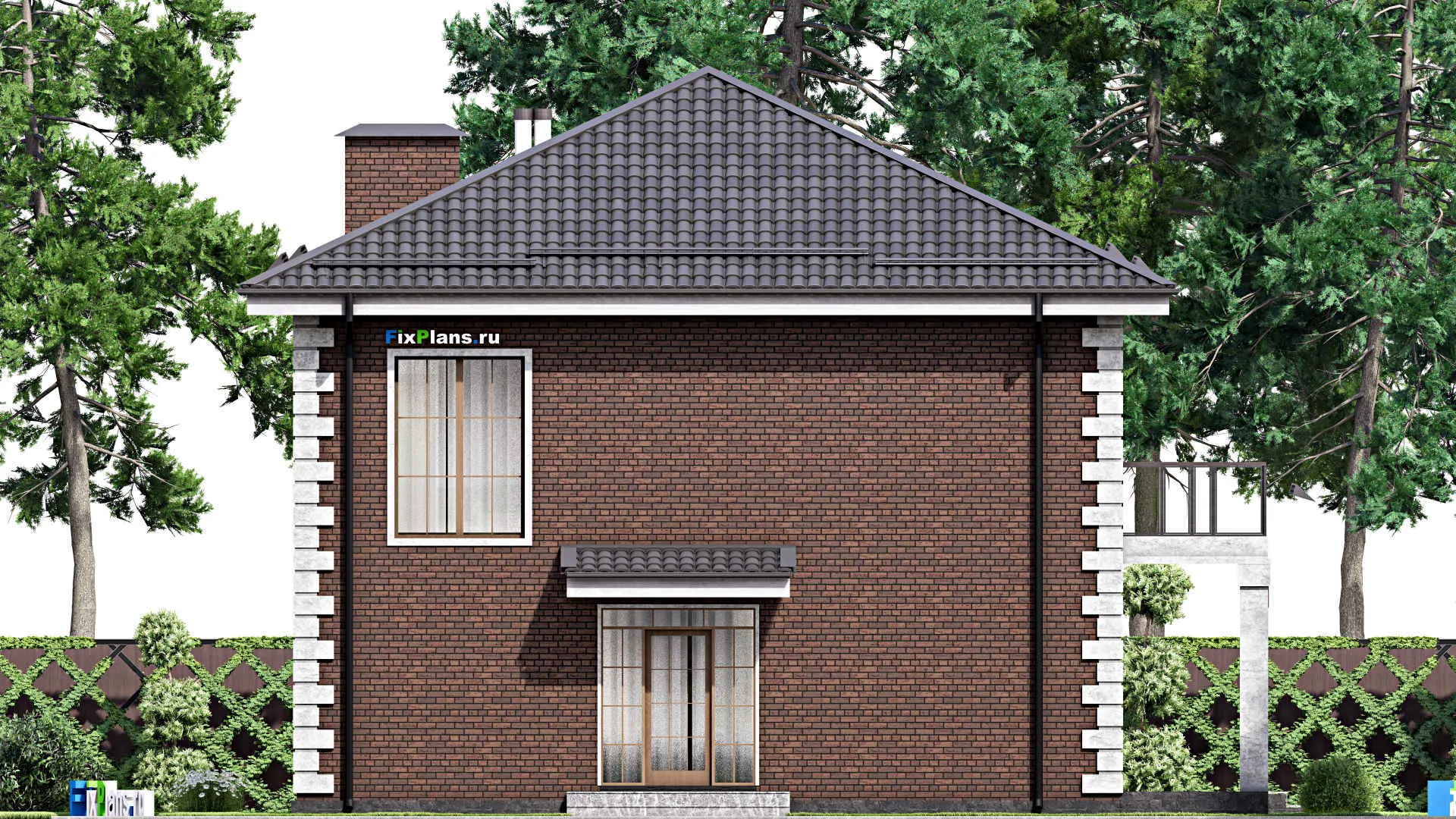 F-14723 - Проект двухэтажного дома 14 на 14, площадью 270 м² с террасой, балконом и 5 спальнями